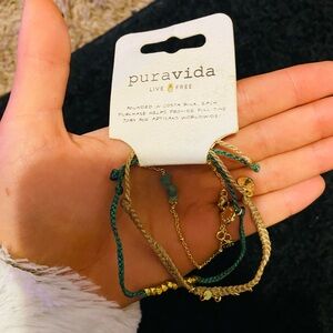 Pura Vida Green and Tan Braided Bracelets